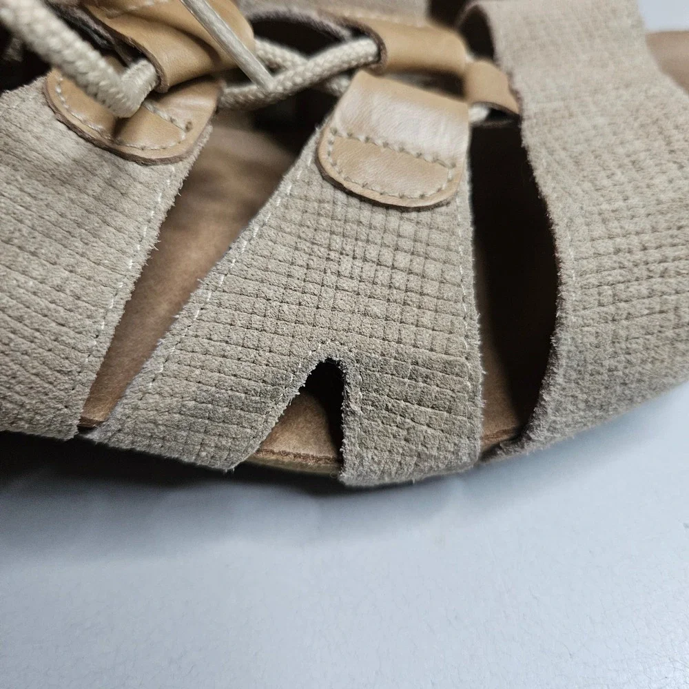 Josef Seibel Tonga Beige Leather Lace Up Strappy Sandal Heel‎ Womens 39 US 8 8.5